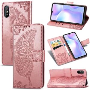 ExpressVaruhuset Xiaomi Redmi 9A Pung etui PU-læder 4-KOMPARTMENT Motiv Sommerfug Pink gold