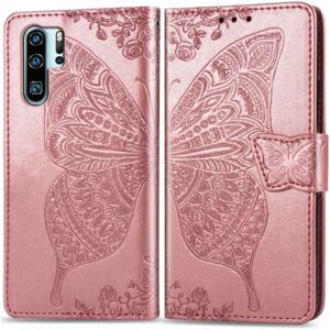 ExpressVaruhuset Huawei P30 Pro Pung Etui PU Læder 4-LOMMES Motiv Sommerfugl Pink gold