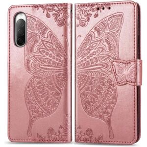 ExpressVaruhuset Xperia 10 II Pung Etui PU Læder 4-LOMMES Motiv Sommerfugl Pink gold