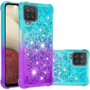 SKALO SHELL Samsung A12 Quicksand Glitter Hearts TPU Taske - Turkis-Li Multicolor