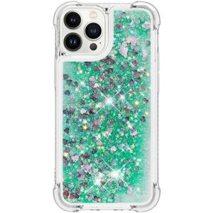 SKALO iPhone 15 Pro Kvicksand Glitter Hjerter TPU Cover - Grøn Green