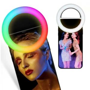 Megabilligt RBG Selfie Lampa Clip-On LED Ring Light til mobiltelefon hvid