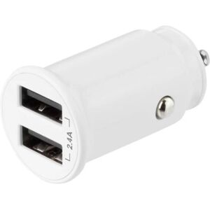 Deltaco USB car charger, 2x USB-A, 2,4 A, total 12 W, white