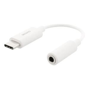 Deltaco USB-C til 3,5 mm adapter, stereo, aktiv, 11 cm, hvid