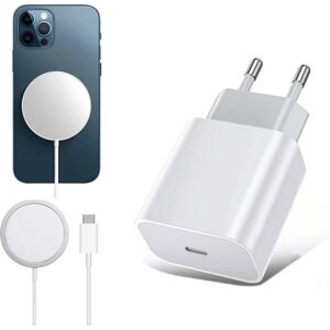 M Charger iPhone Magnetisk Magsafe oplader (trådløs) med vægoplader White