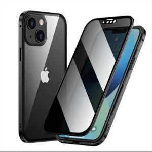 Apple Privacy Magnetic Metal Bumper Anti-peeping Case Kompatibel med Iphone 15 Pro Max/15 Ultra, dobbeltsidet hærdet glascover Black For iPhone 15 Pro Max-15 Ultra