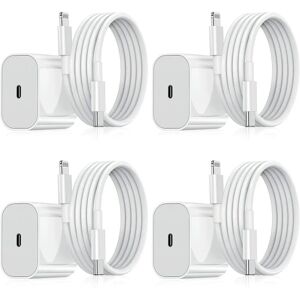 Apple Oplader til iPhone - Hurtiglader - Adapter + Kabel 20W USB-C White 4-Pack iPhone