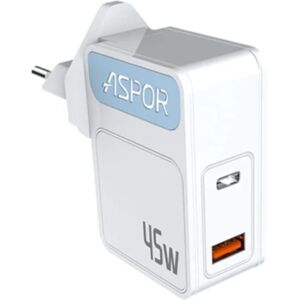 45W oplader med rejseadapter US/EU - USB-C - PD - Hurtigoplader White