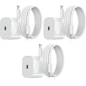 Apple Oplader til iPhone - Hurtiglader - Adapter + Kabel 20W USB-C White 3-Pack iPhone