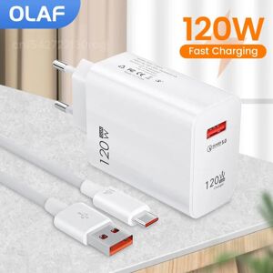 120W USB-laddare Hurtigladning QC3.0 USB C-kabel Type C-kabel Mobiltelefonladdare til Huawei Samsung Xiaomi Quick Charge EU-White-10A