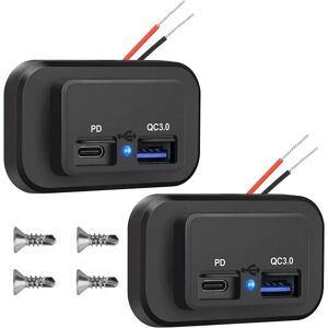 2 stk 12v Usb-udtag, Dual Quick Charge 3.0 12v-stik USB-oplader & Pd Type-c (usb C), 12v 24v Usb-oplader Vandtæt strømstikadapter Biloplader