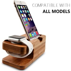 TRADING Apple Watch Stand, Bamboo Wood Ladeholder Bracket Docking Station Cradle Holder til IPhone X 8 7 6 Plus 5 5c og Apple Watch (lysebrun)