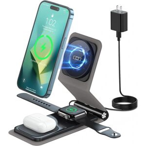 Heyone Ladestation, 3 i 1 magnetisk trådløs oplader, magnetisk telefonholder, magnetisk trådløs oplader til iPhone 14, 13, 12 Pro Max/Pro/Mini/Plus