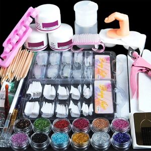 Akryl Negle Kit Akryl Pulver Med Alt Professionelt Til Begynder Glitter Powder Falske Negle