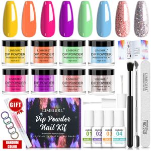 Dip Nails Powder Starter Kit, Nude Brown Giltter , Nail Art Base Blank/Mat Top Coat Activator Essential Liquid Manicure DIY Salon