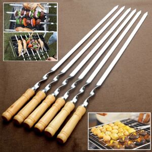 Jettbuying 6 Stk Rustfrit Stål BBQ Flade Spids Udendørs Grill Langt Håndl Brown 6Pcs