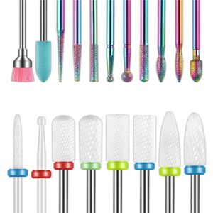 GeekAtmosphere 19 stk diamant neglebor farvede slibespidser Polering Kit Professionel Fjern Gel Akryl Cuticle Akryl Carbide Værktøj til manicure