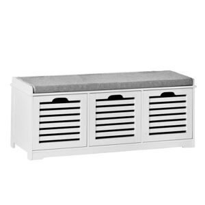 SoBuy Skobænk med hynde og 3 store skuffer, hvid, FSR23-W White Bench with 3 baskets