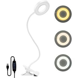 Cisea Clamp Skrivebordslampe 48 LEDs Clip-on læselys Justerbar lysstyrke Sengeklemme Lampe Usb Led skrivebordslampe til studie og arbejde, hvid
