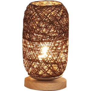 Moderne Bambus Rattan Sengelampe Træ Base Bordlampe Personlig