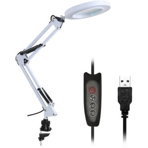 Unbranded Forstørrelseslampe LED-forstørrelseslampe Sammenfoldelig skrivebordslampe Læselampe USB-strømforsyning, hvid clips - hvid clip