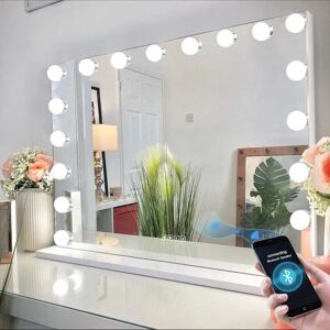 WEEN Bluetooth Hollywood spegel med belysning, 18 dimmer-LED-lampor, Silver 80 x 60cm + Bluetooth Speaker