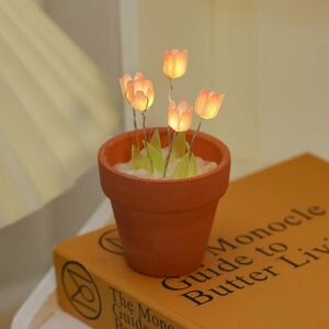 DIY Tulip Natlampe i potte Bordlampe PINK 5 TULIPAN BLOMST 5 Pink 5 tulip flower-5 tulip flower