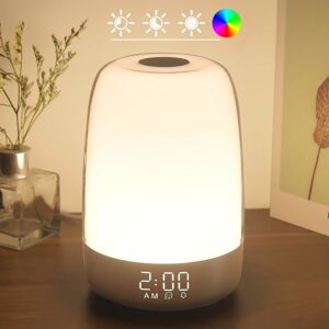 Touch Wake Up Night Light med solopløsningssimulerende væglampe, 3-vejs dimbar varmvit sengelampe RGB Ambient Bords Nattbordslampe, Timerläge