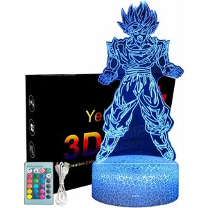 WEIWZI Goku 3D Natlys, Anime Lampe Børn Goku 3D Lampe,Fjernbetjening 16 Farver Skiftende LED Illusion Lampe og Art Deco Lampe,Jule Fødselsdagsgave,E