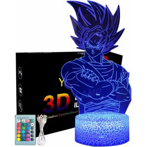 WEIWZI Goku 3D Natlys,Anime Lampe Børn Goku 3D Lampe,Fjernbetjening 16 Farver Skiftende LED Illusion Lampe og Art Deco Lampe,Jule Fødselsdagsgave,B