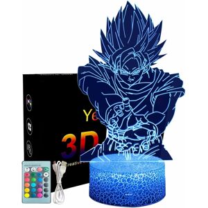 WEIWZI Goku 3D Natlys, Anime Lampe Børn Goku 3D Lampe,Fjernbetjening 16 Farver Skiftende LED Illusion Lampe og Art Deco Lampe,Jule Fødselsdagsgave,D