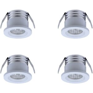 Sæt med 4 mini forsænkede LED-spots, 3 W, kold hvidt lys Hvid