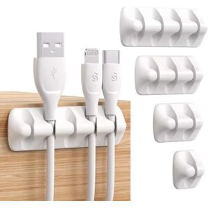 GeekAtmosphere Hvide , Desktop Cable Organizer Clips - Sæt med 5 - Silikonekabel ryddeligt, fast selvklæbende kabelbinding til skrivebordskabelopbevaring til oplader/mus/hovedtelefon/Pho