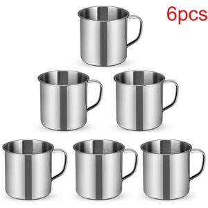 Jettbuying 6 stk Udendørs Camping Vandreture Te Krus Kop Rustfrit Stål Kaffe Silver 6pcs