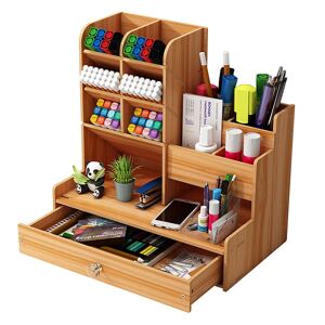DIY skrivebordsarrangør i træ, stor kapacitet, opbevaringsboks med skuffe til hjemmet, kontoret og skolen (kirsebærfarve)