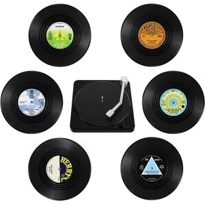 10,5 x 10,5 x 0,2 cm Vinyl Coasters, Sæt med 6 CD Retro Coasters