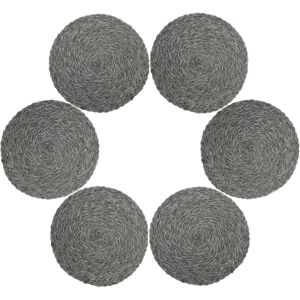 Dækkeservietter, (runde, flettet-grå) Sæt med 6 flettede varmebestandige
