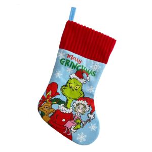 Dragt Julestrømper Grinch Grøn Pels Monster Gavetaske Super Blød Juleophæng Grinch Sky Blue Socks