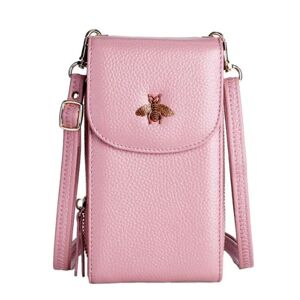Angelbaby Ægte læder mobiltaske Pungkortholdertaske med skulderrem Pink