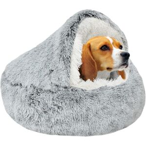 WEIWZI Fluffy plys beroligende seng til hunde under 10 kg, vaskbar angstdæmpende hundeseng til små mellemstore hunde, blød varm indendørs donutseng (65 cm, grå)