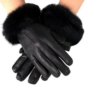 Dressy handsker til kvinder Ægte læder termofor i imiteret pels