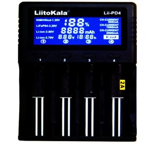 LiitoKala Lii-PD4 18650 26650 4-slot batteri Hurtig opladning Svart