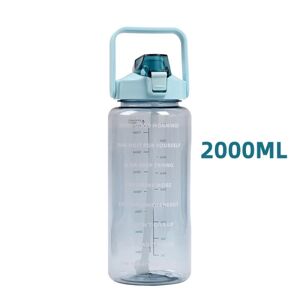 2 liter vandflaska med sugrör Stor portabel sportvattenkopp Green 2000ml