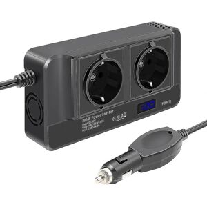 200w bilinverter, spændingsomformer 12v til 220v med Smart Time Display Lcd, 2 stikkontakter og 4 usb C-yvan