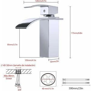 Badeværelsesarmatur, moderne vandfaldsdesign håndvaskarmatur, slidstærkt metalhusdesign med højkvalitets metalforkromning. Justerbart varmt og koldt vand