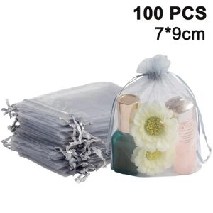 100 stk gennemsigtige smykkeposer med snoretræk, grå, 7x9 cm
