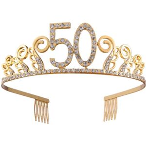 Guld Rhinestone 50-års fødselsdag Tiara-krone med kam, 50-års fødselsdag