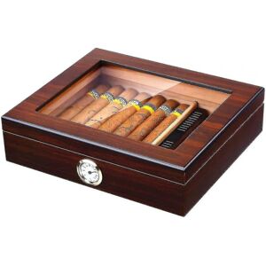 Håndlavet Cigar Humidor, Cedar Cigar Desktop Box med luftfugter og hygrometer, glasplade