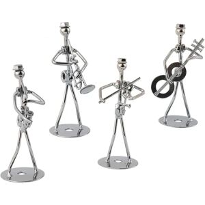 4 stk Music Man Statue Metal Musiker Orkester Sæt Guitar Trombone Saxofonspiller Model