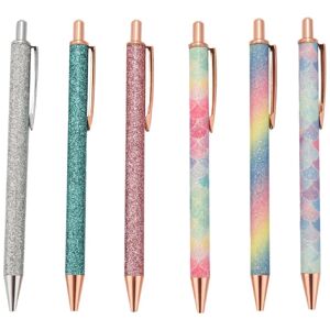 6 Stk Glitter Kuglepenne Guld Click Kuglepen Metal Glitter Pen Retractable Black Ink Mediu